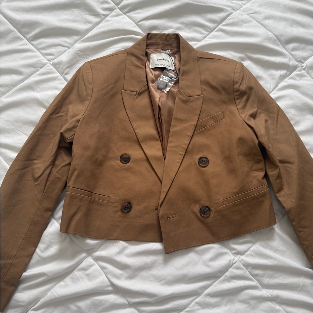 Stradivarius Tan Double-Breasted Blazer